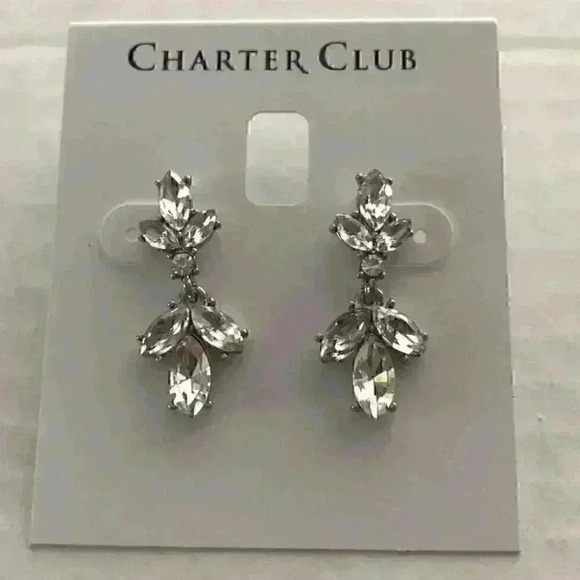 Charter Club new Silver Tone Crystal Drop Earrings - Picture 3 of 8